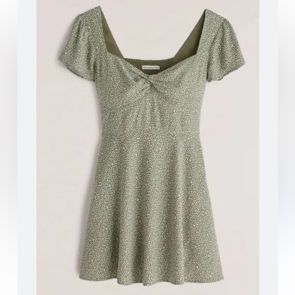 Abercrombie & Fitch A&F Knot Front Mini Dress Sage Green - Picture 1 of 4